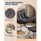 Sdraio da Esterno Oversize con Ottomana, Sedia a Dondolo con Struttura in Metallo, Dondolo a Uovo in Rattan per Giardino, Balcone e Relax in Patio