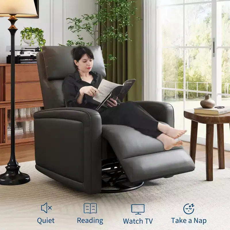 Poltrona reclinabile manuale, sedia a dondolo girevole a 360°, divano singolo con schienale ergonomico, adatta per soggiorno