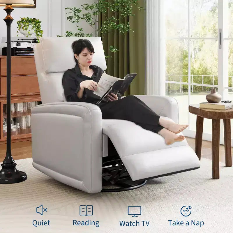 Poltrona reclinabile manuale, sedia a dondolo girevole a 360°, divano singolo con schienale ergonomico, adatta per soggiorno