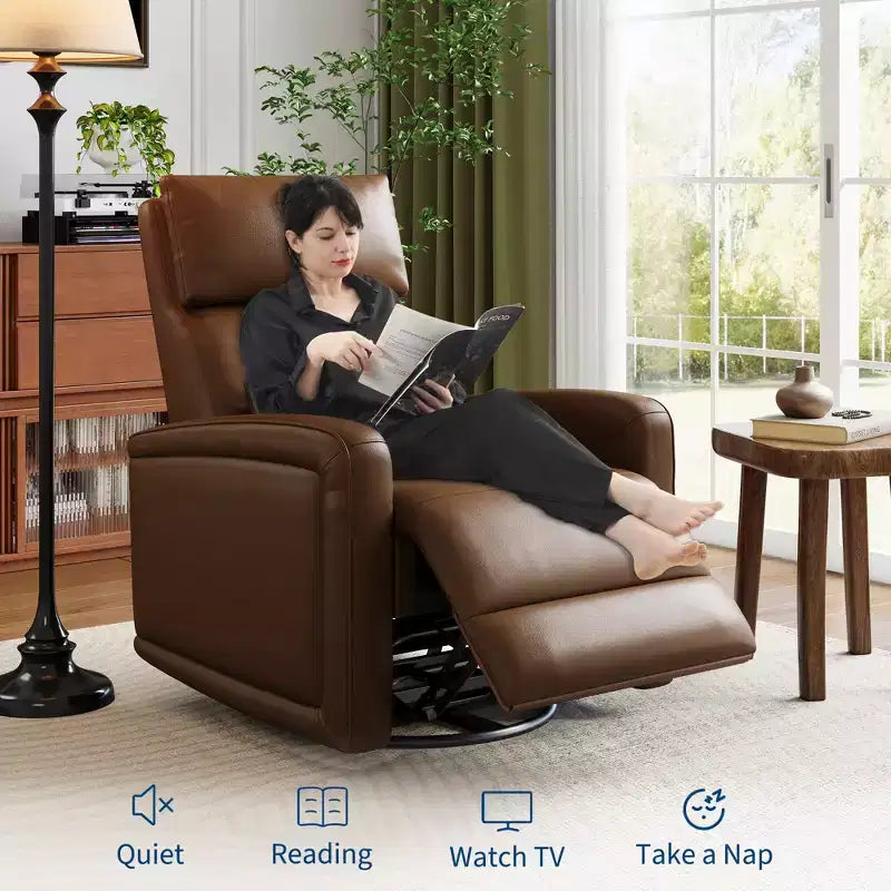 Poltrona reclinabile manuale, sedia a dondolo girevole a 360°, divano singolo con schienale ergonomico, adatta per soggiorno