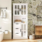 Famapy Bathroom Storage Cabinet with Glass Doors & Drawers,Tall Bathroom Cabinet,for Towel & Toiletries Storage