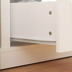 Mobile bagno Famapy con ante in vetro e cassetti, armadietto da bagno alto per riporre asciugamani e articoli da toeletta