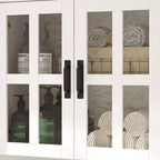 Mobile bagno Famapy con ante in vetro e cassetti, armadietto da bagno alto per riporre asciugamani e articoli da toeletta