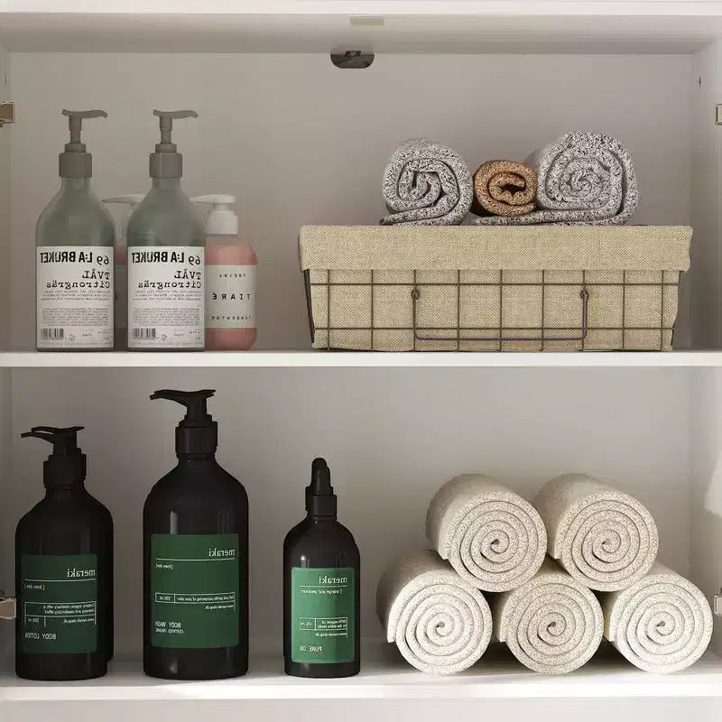 Mobile bagno Famapy con ante in vetro e cassetti, armadietto da bagno alto per riporre asciugamani e articoli da toeletta