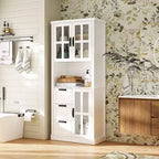 Mobile bagno Famapy con ante in vetro e cassetti, armadietto da bagno alto per riporre asciugamani e articoli da toeletta
