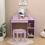Cozony Toeletta per Bambini con Specchio e Sgabello, Luminosità Regolabile, Cassetto Portaoggetti e Ripiani, per Bambine dai 3 ai 9 Anni