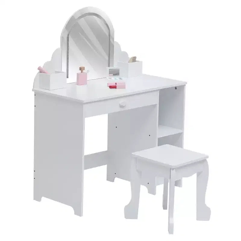 Cozony Toeletta per Bambini con Specchio e Sgabello, Luminosità Regolabile, Cassetto Portaoggetti e Ripiani, per Bambine dai 3 ai 9 Anni