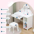 Cozony Toeletta per Bambini con Specchio e Sgabello, Luminosità Regolabile, Cassetto Portaoggetti e Ripiani, per Bambine dai 3 ai 9 Anni