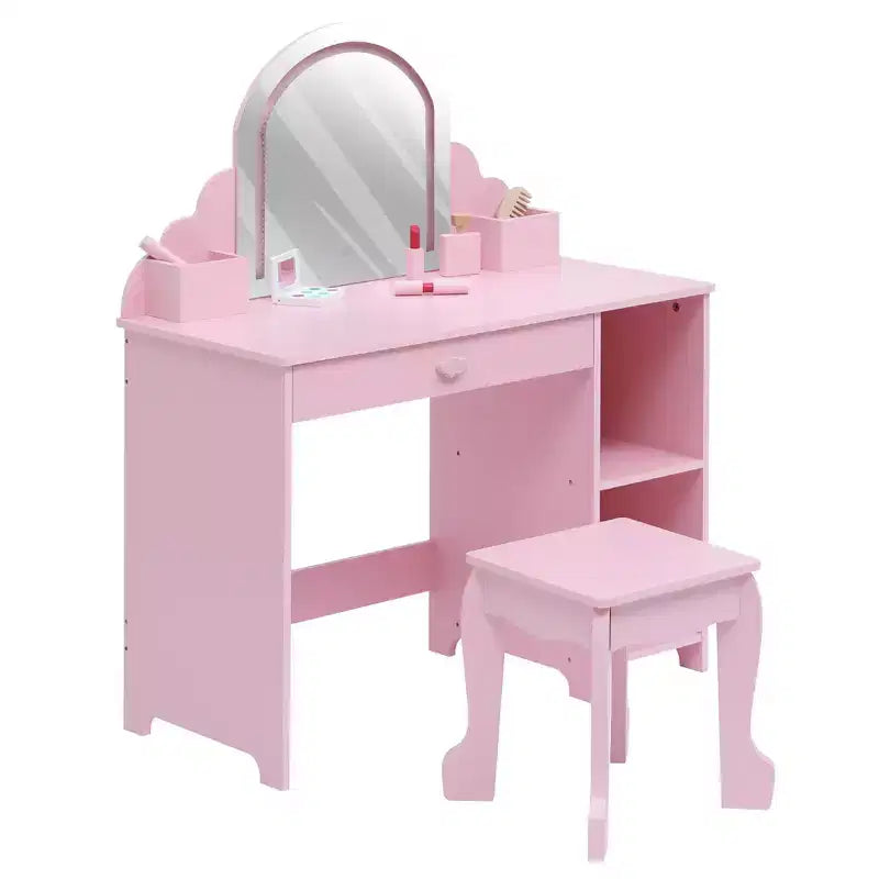 Cozony Toeletta per Bambini con Specchio e Sgabello, Luminosità Regolabile, Cassetto Portaoggetti e Ripiani, per Bambine dai 3 ai 9 Anni