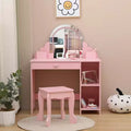 COZONY Kids Vanity with Mirror & Stool, Adjustable Brightness, Storage Drawer & Shelves, for Girls Ages 39