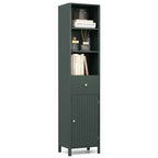 Costway Armadietto da Bagno Alto 170 cm con 3 Ripiani Aperti, 1 Cassetto, Ripiano Interno Regolabile Bianco/Bianco sporco/Nero/Verde/Grigio