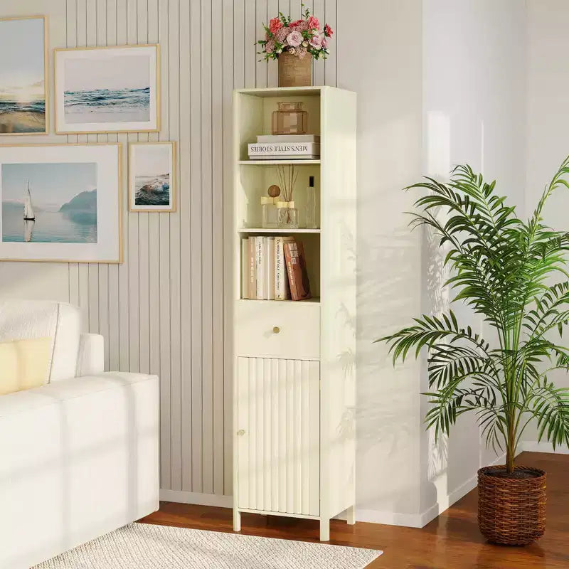 Costway Armadietto da Bagno Alto 170 cm con 3 Ripiani Aperti, 1 Cassetto, Ripiano Interno Regolabile Bianco/Bianco sporco/Nero/Verde/Grigio