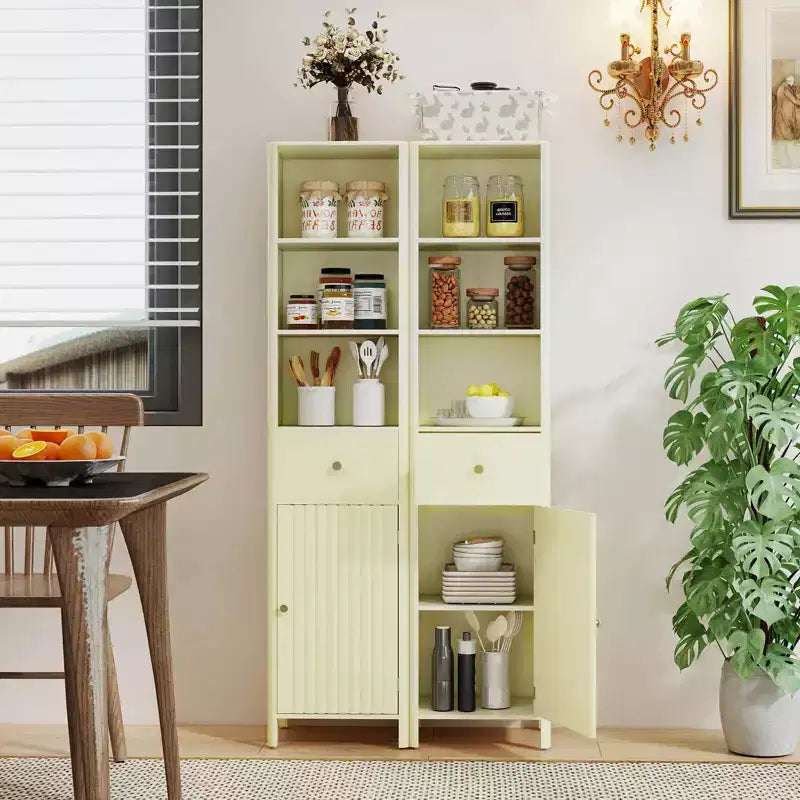 Costway Armadietto da Bagno Alto 170 cm con 3 Ripiani Aperti, 1 Cassetto, Ripiano Interno Regolabile Bianco/Bianco sporco/Nero/Verde/Grigio