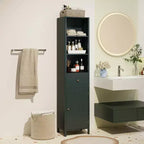 Costway Armadietto da Bagno Alto 170 cm con 3 Ripiani Aperti, 1 Cassetto, Ripiano Interno Regolabile Bianco/Bianco sporco/Nero/Verde/Grigio