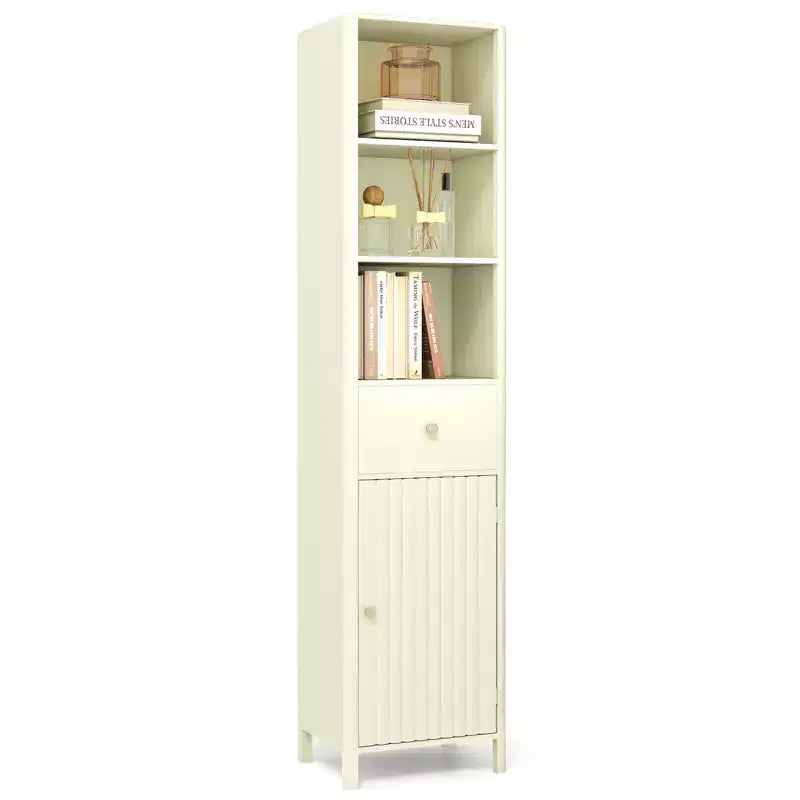 Costway Armadietto da Bagno Alto 170 cm con 3 Ripiani Aperti, 1 Cassetto, Ripiano Interno Regolabile Bianco/Bianco sporco/Nero/Verde/Grigio