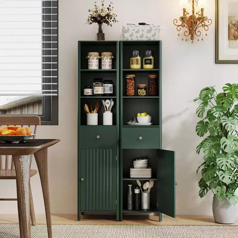 Costway Armadietto da Bagno Alto 170 cm con 3 Ripiani Aperti, 1 Cassetto, Ripiano Interno Regolabile Bianco/Bianco sporco/Nero/Verde/Grigio