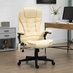 Okak High-Back Massage Office Chair with 6 Vibration Points and Heat, Reclining Computer Chair with Armrest and Remote, Comfy Chair for Home, Beige