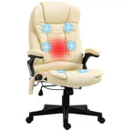 Sedia da ufficio massaggiante Okak con schienale alto, 6 punti di vibrazione e funzione riscaldante, sedia reclinabile da computer con braccioli e telecomando, sedia comoda per la casa, beige