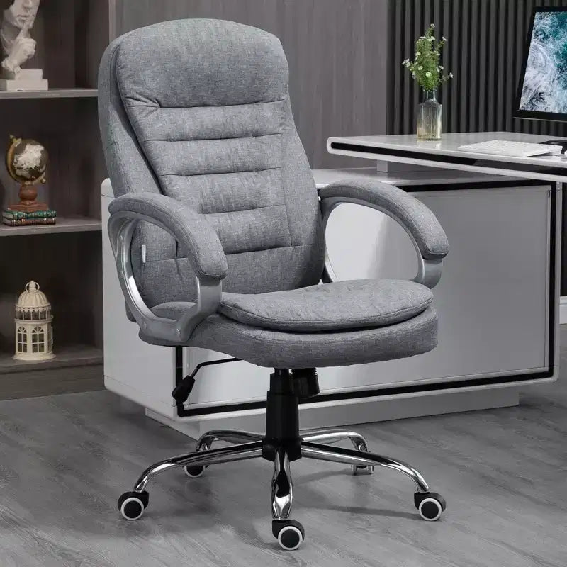 Okak Ergonomic Office Chair with Adjustable Height, Computer Chair with Padding Armrest, Upholstered Criss Cross Chair for Study, Reading Room, Gray