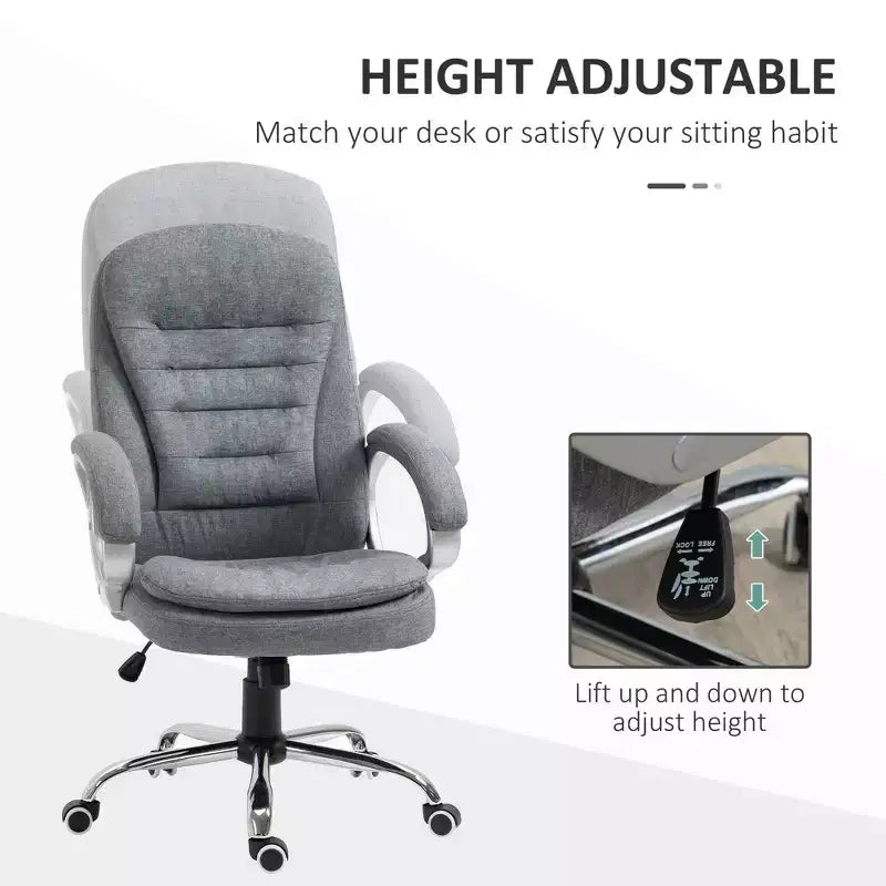 Sedia da ufficio ergonomica Okak con altezza regolabile, sedia da computer con braccioli imbottiti, sedia imbottita a gambe incrociate per studio, sala lettura, grigio