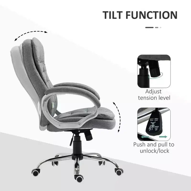Sedia da ufficio ergonomica Okak con altezza regolabile, sedia da computer con braccioli imbottiti, sedia imbottita a gambe incrociate per studio, sala lettura, grigio