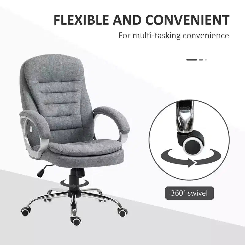Sedia da ufficio ergonomica Okak con altezza regolabile, sedia da computer con braccioli imbottiti, sedia imbottita a gambe incrociate per studio, sala lettura, grigio