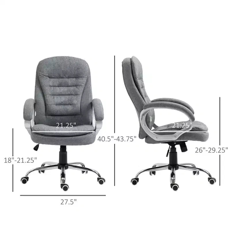 Sedia da ufficio ergonomica Okak con altezza regolabile, sedia da computer con braccioli imbottiti, sedia imbottita a gambe incrociate per studio, sala lettura, grigio