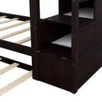 Letto a castello singolo su singolo con letto estraibile e scale con vani portaoggetti, letto a castello in legno con sponde di sicurezza a tutta lunghezza