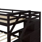 Letto a castello singolo su singolo con letto estraibile e scale con vani portaoggetti, letto a castello in legno con sponde di sicurezza a tutta lunghezza
