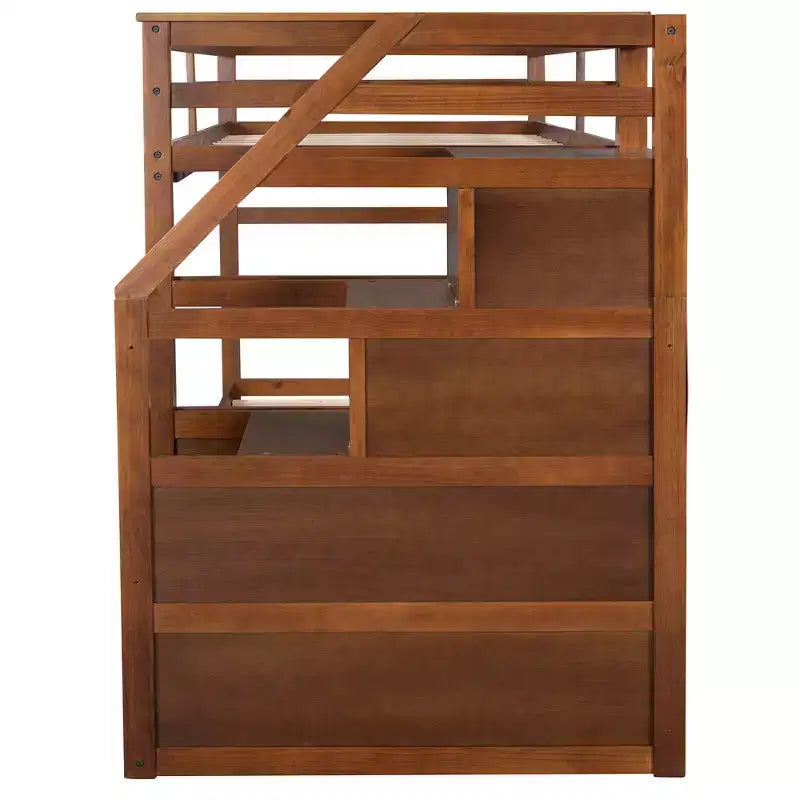Letto a castello singolo su singolo con letto estraibile e scale con vani portaoggetti, letto a castello in legno con sponde di sicurezza a tutta lunghezza