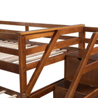 Letto a castello singolo su singolo con letto estraibile e scale con vani portaoggetti, letto a castello in legno con sponde di sicurezza a tutta lunghezza