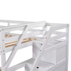 Letto a castello singolo su singolo con letto estraibile e scale con vani portaoggetti, letto a castello in legno con sponde di sicurezza a tutta lunghezza