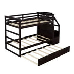 Letto a castello singolo su singolo con letto estraibile e scale con vani portaoggetti, letto a castello in legno con sponde di sicurezza a tutta lunghezza