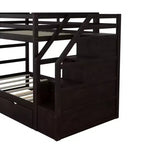 Letto a castello singolo su singolo con letto estraibile e scale con vani portaoggetti, letto a castello in legno con sponde di sicurezza a tutta lunghezza