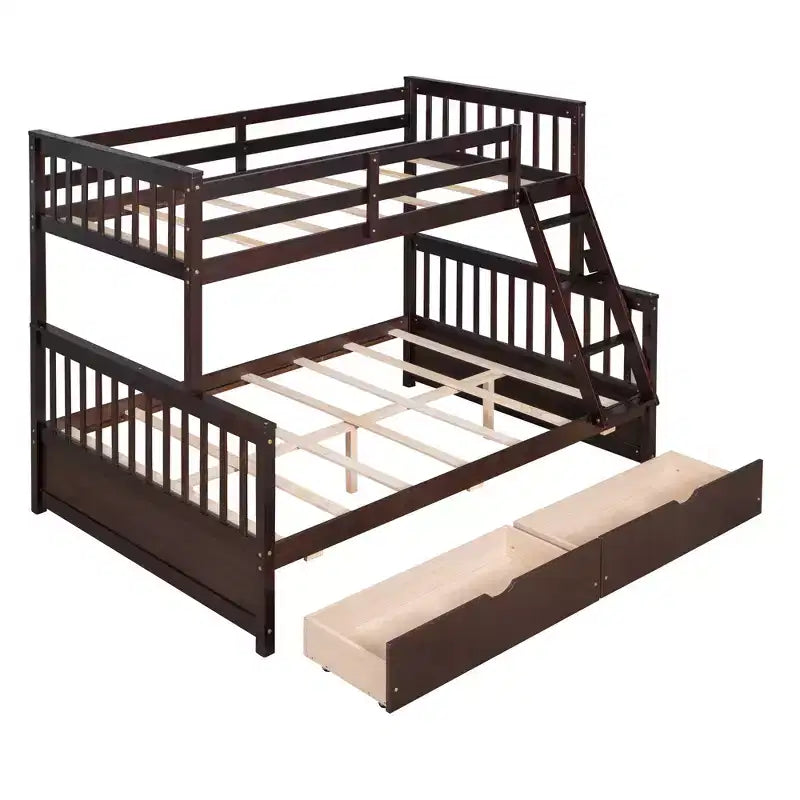 Letto a Castello con Cassetti, Struttura in Legno di Pino Massiccio e Scaletta con Sponde di Sicurezza, per Bambini e Ragazzi
