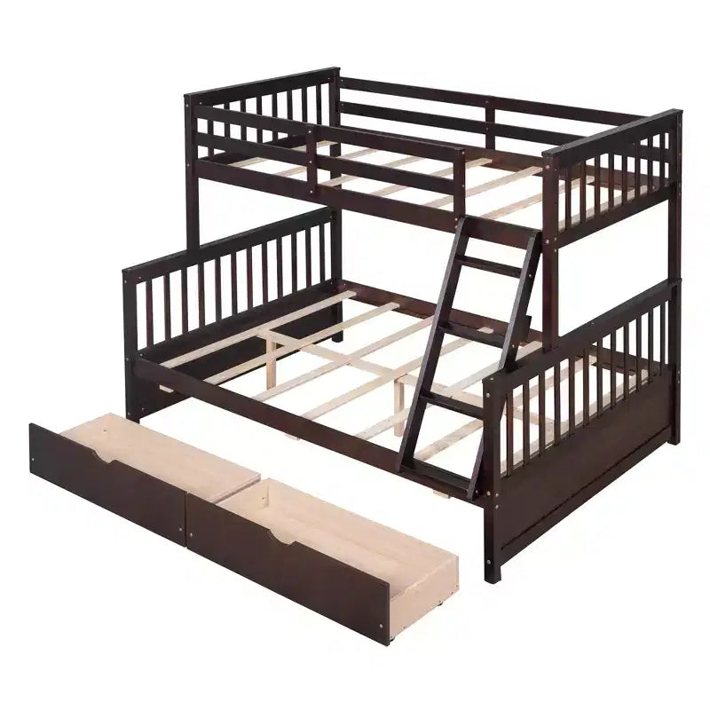 Letto a Castello con Cassetti, Struttura in Legno di Pino Massiccio e Scaletta con Sponde di Sicurezza, per Bambini e Ragazzi