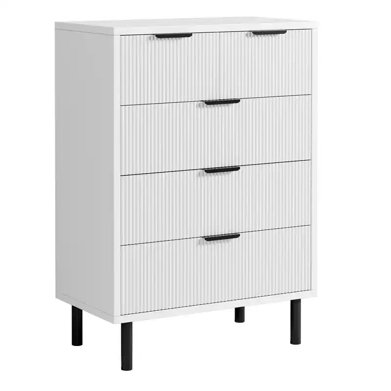Comò a 5 cassetti, comò a 5 cassetti con gambe in metallo, cassettiera alta, armadietto in legno per soggiorno, corridoio