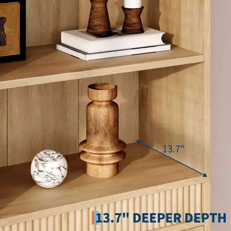 Libreria scanalata da 71 pollici con 3 cassetti e 3 ripiani aperti, libreria alta con design ondulato per soggiorno e ufficio