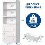 Libreria scanalata da 71 pollici con 3 cassetti e 3 ripiani aperti, libreria alta con design ondulato per soggiorno e ufficio