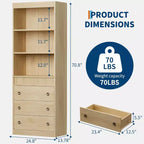 Libreria scanalata da 71 pollici con 3 cassetti e 3 ripiani aperti, libreria alta con design ondulato per soggiorno e ufficio