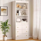 71 Fluted Bookcase with 3 Drawers & 3 Open Shelves, Waved Design Tall Bookshelf for Living Room and Home Office