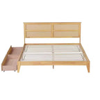Bellemave Letto Matrimoniale King in Legno con Testiera in Rattan, 2 Cassetti Contenitore, Doghe di Supporto Robuste e Piedi Rinforzati, Rovere Bianco