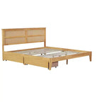 Bellemave Letto Matrimoniale King in Legno con Testiera in Rattan, 2 Cassetti Contenitore, Doghe di Supporto Robuste e Piedi Rinforzati, Rovere Bianco