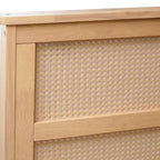 Bellemave Letto Matrimoniale King in Legno con Testiera in Rattan, 2 Cassetti Contenitore, Doghe di Supporto Robuste e Piedi Rinforzati, Rovere Bianco