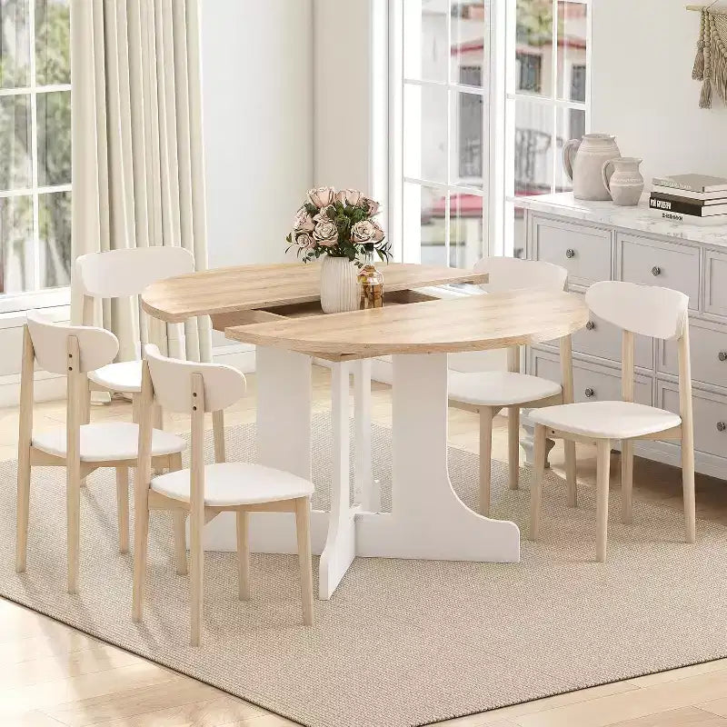Tavolo da pranzo allungabile Zevemomo43-59, per 4-6 persone, con prolunga rimovibile, base a cavalletto a X e binario in metallo per sala da pranzo, soggiorno - Rovere