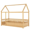 Bellemave Twin Montessori Floor Bed with High Fence, House Bed for Kids, Girls & Boys, Montessori Bed Without Slats, Natural