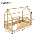 Letto a pavimento Montessori singolo Bellemave con recinzione alta, letto a casetta per bambini e bambine, letto Montessori senza doghe, naturale