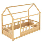 Letto a pavimento Montessori singolo Bellemave con recinzione alta, letto a casetta per bambini e bambine, letto Montessori senza doghe, naturale