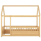 Letto a pavimento Montessori singolo Bellemave con recinzione alta, letto a casetta per bambini e bambine, letto Montessori senza doghe, naturale