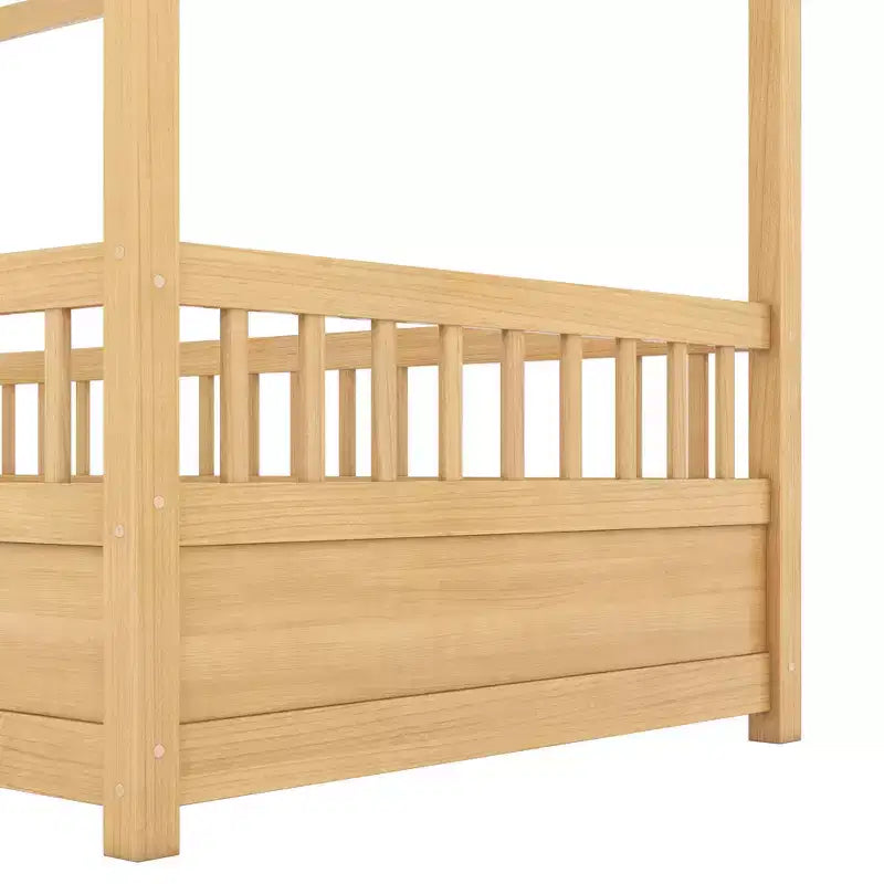 Letto a pavimento Montessori singolo Bellemave con recinzione alta, letto a casetta per bambini e bambine, letto Montessori senza doghe, naturale